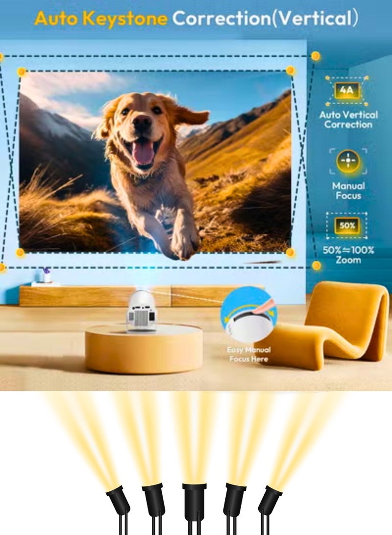 تريدجيت جهاز عرض ذكي صغير يعمل بنظام أندرويد بدقة 4K 1080P، يدعم شبكات واي فاي 5G وبلوتوث، مزود بحامل قابل للدوران 210 درجة، ضبط تلقائي للتركيز، محاذاة الشاشة، محمول ومقاوم للغبار، مثالي للسينما المنزلية والمكتب - Image 3